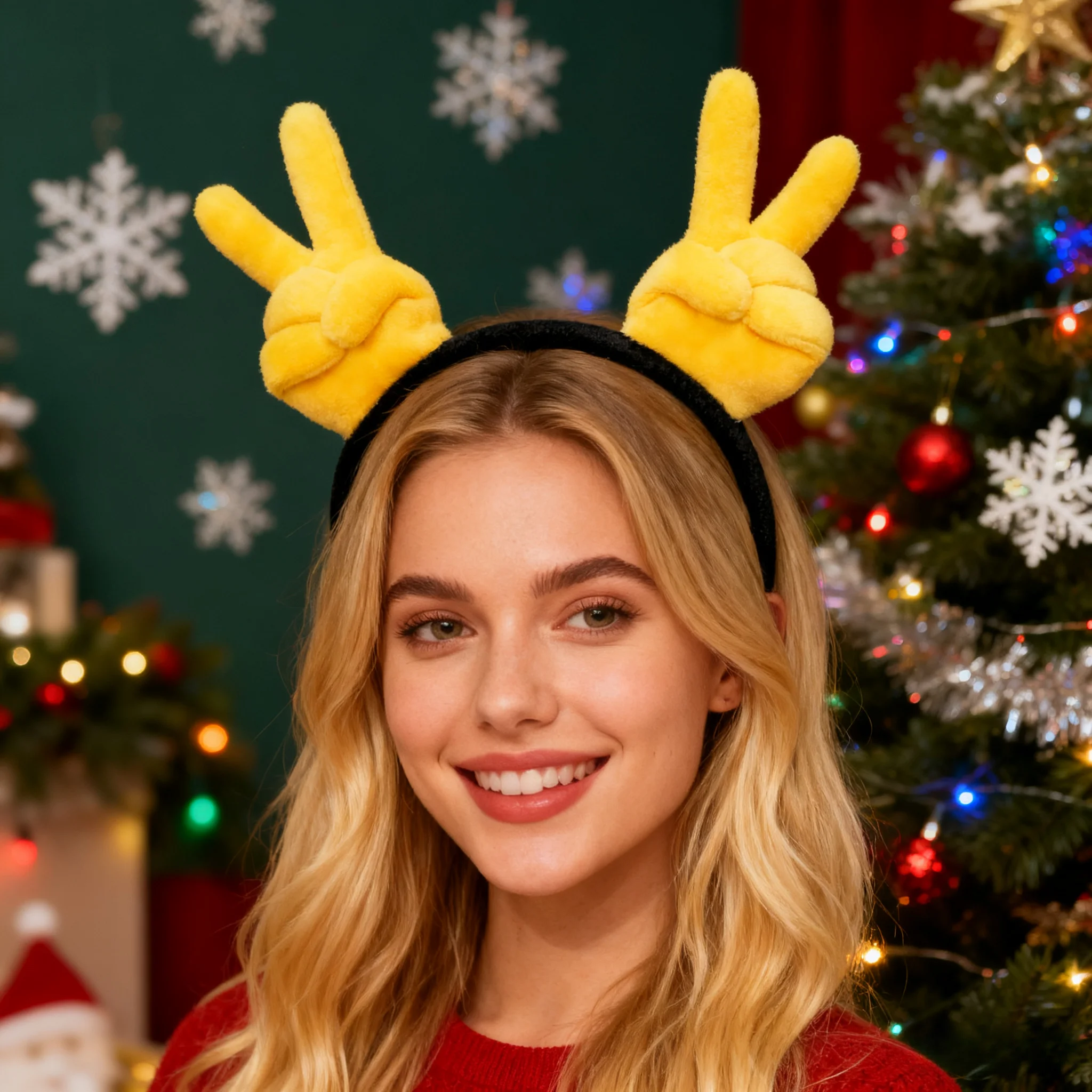 1 Soft Cartoon Plush Thumb Up Gesture Headband - Yellow Hair Accessory Fashion Style Photo Props and Casual Christmas Headband