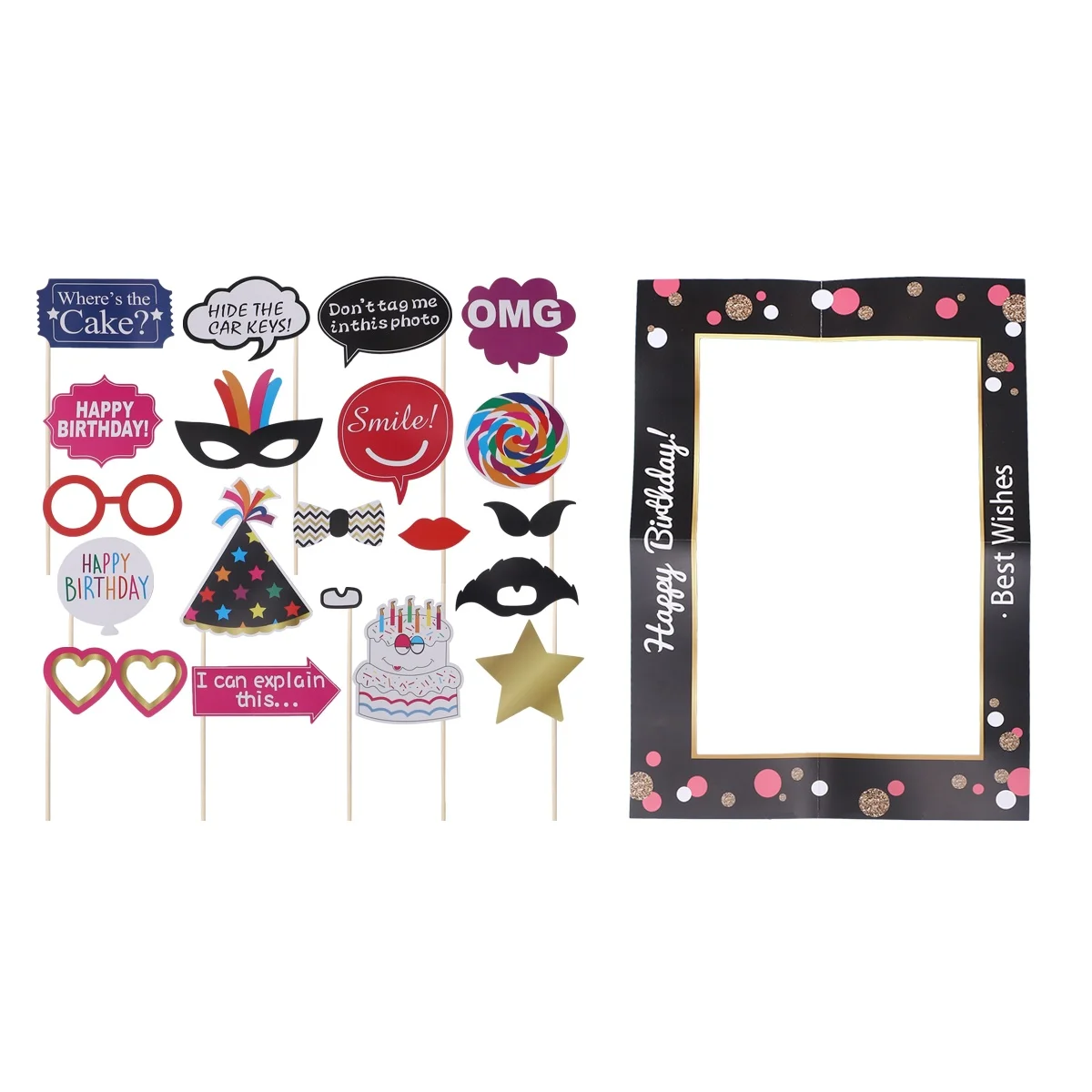 

20pcs Photo Funny Photo Props Bright Color Birthday Party Supplies Picture Frame Fun Selfie Accessories Celebration Decor