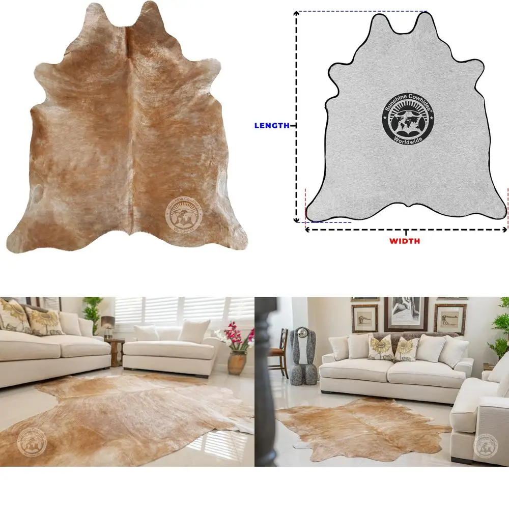 

Genuine Palomino Beige Cowhide Rug - Modern Animal Skin Floor Covering for Living Spaces and Bedrooms