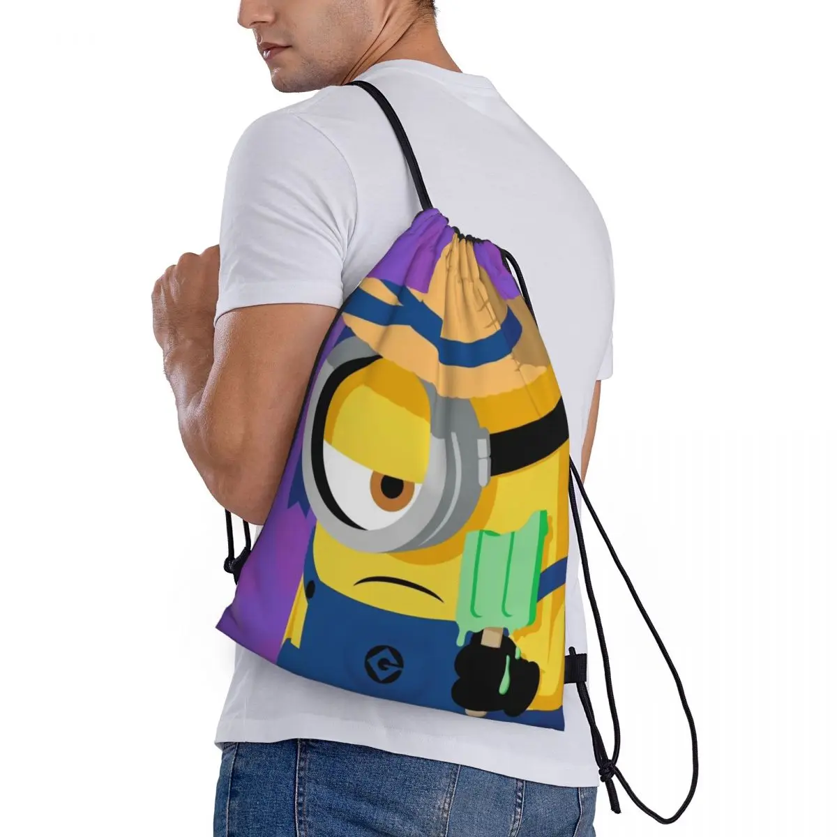 Minions-bolsa de viaje con cordón para adolescentes, paquete de almacenamiento, bolsa de mano para playa, bolsa de zapatos deportivos para la escuela, portátil