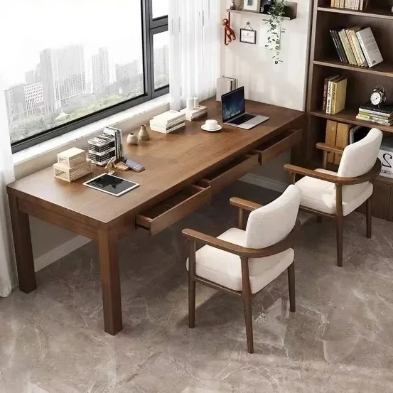 Modern Tribesigns 2 Person Desk with Storage Shelves, Double Computer Desk with Spacious Desktop, Extra Long Study Writing Table