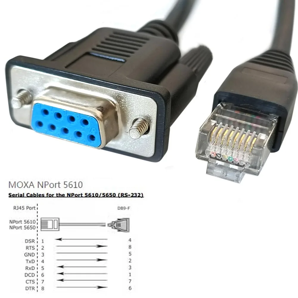 Kabel szeregowy CBL-RJ45F/M9-150 DB9-RJ45 do serwera Moxa Nport 8/16 portów, do montażu w szafie rack, kabel COM TTY RS232