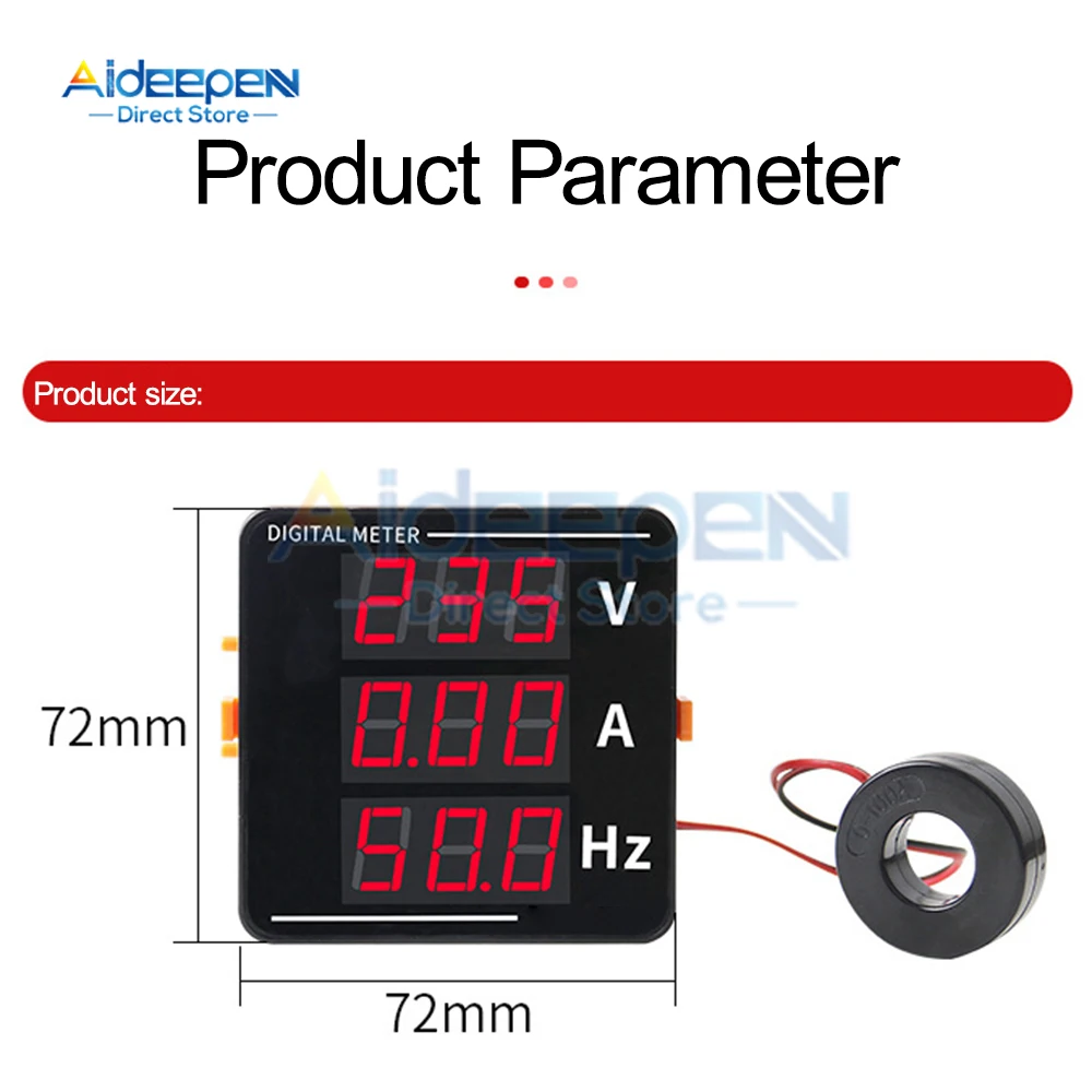 3 in 1 AC 50-500V 0-120A Voltage Current Frequency Meter LED Digital Display Voltmeter Ammeter Tester 50-63Hz 2 Wire