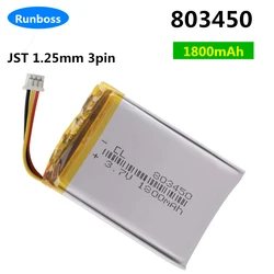 3.7V 1800mAh Lithium Polymer LiPo Rechargeable Battery with JST 1.25mm 3pin For MP3 DVD PAD camera GPS Corsair Void Pro 803450