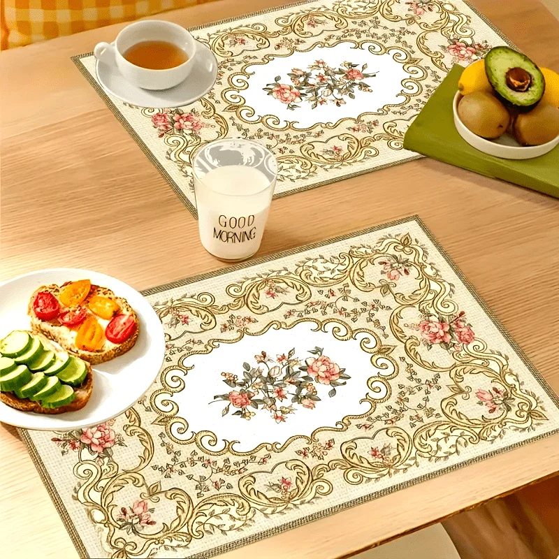 30x45cm 4pcs European Vintage Embroidery Linen Material Table Runner Dining Table Desk Cafe Light Luxury Flowers Home Decoration