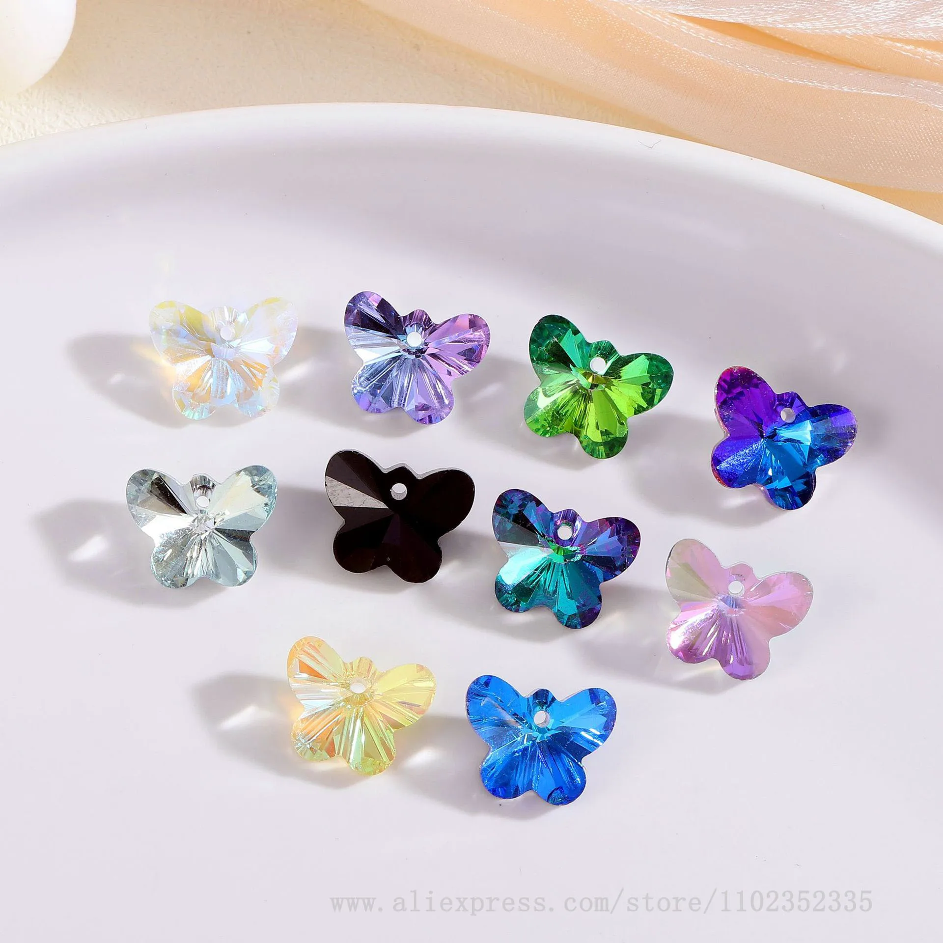 50pcs/ Bag  Nail drill jewelry crystal butterfly vertical hole cut surface pointed bottom pendant DIY jewelry accessories