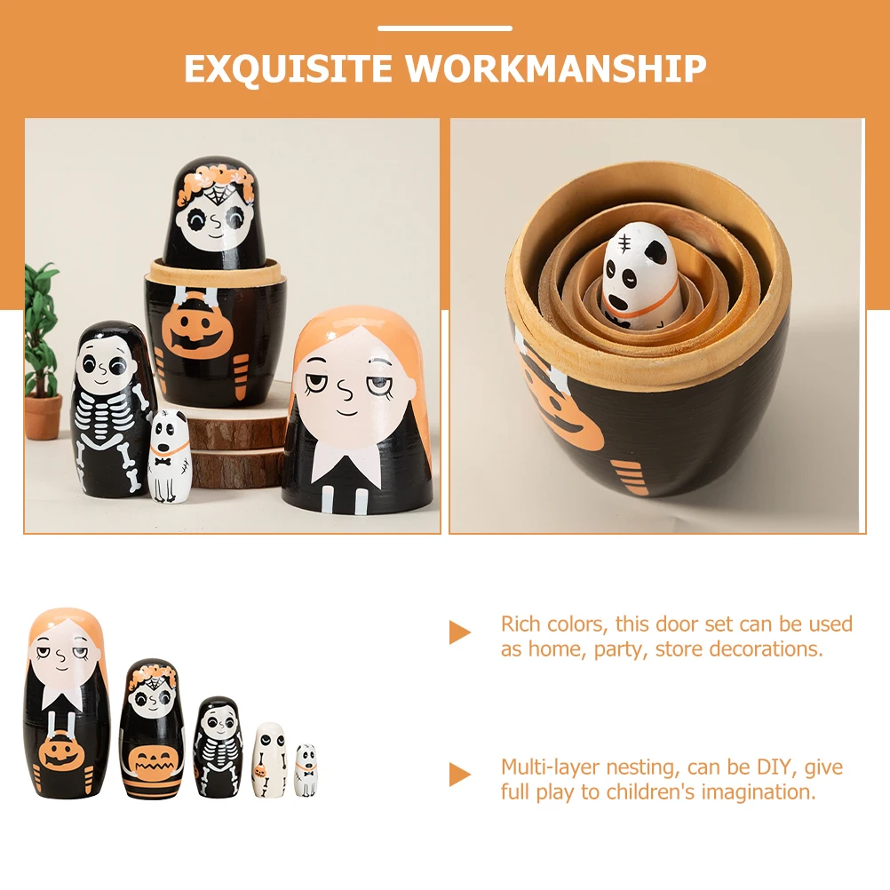 

1 set 1 Set 5-Layer Halloween Russian Nesting Stackable Wooden For Kids Diy Plaything Home Party Decoration Festival Gift