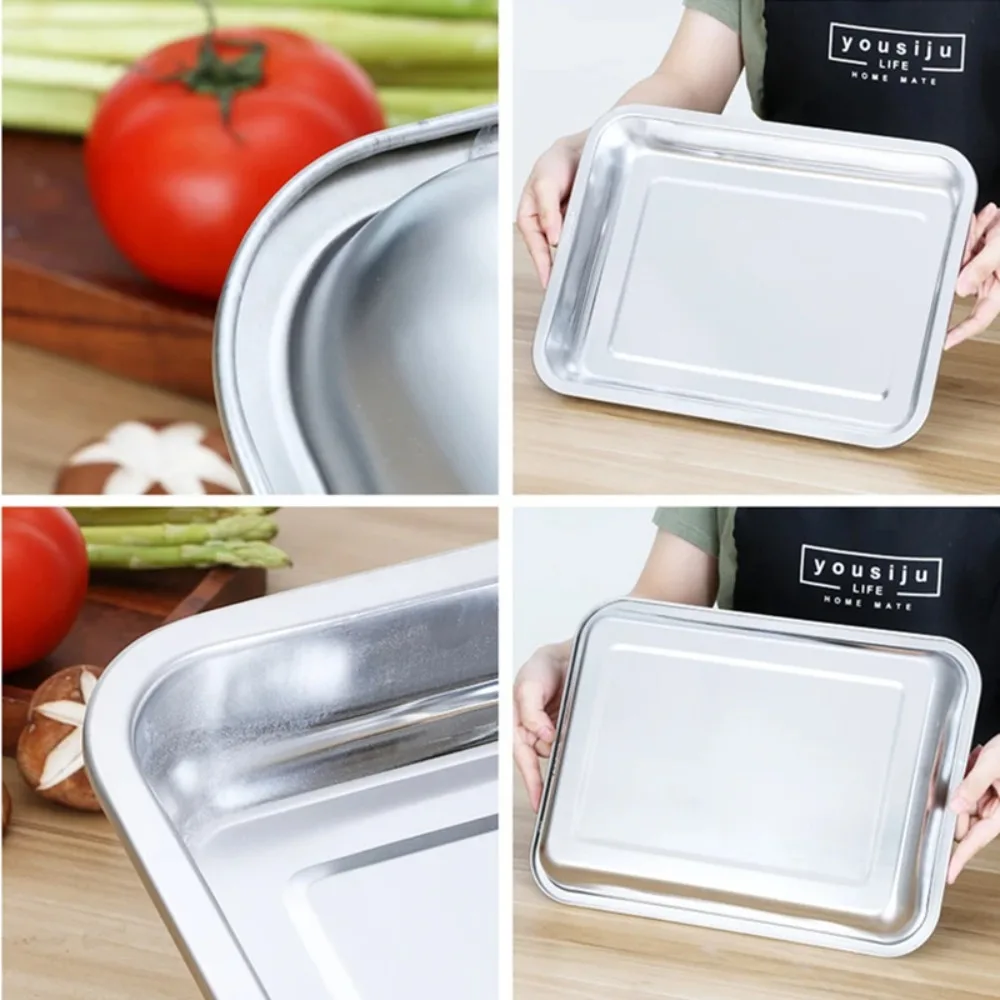 Rustproof Stainless Steel Rectangular Dinner Plate Thickened Not Easily Deformed Barbecue Tray Deepen Baking Pan Doctor