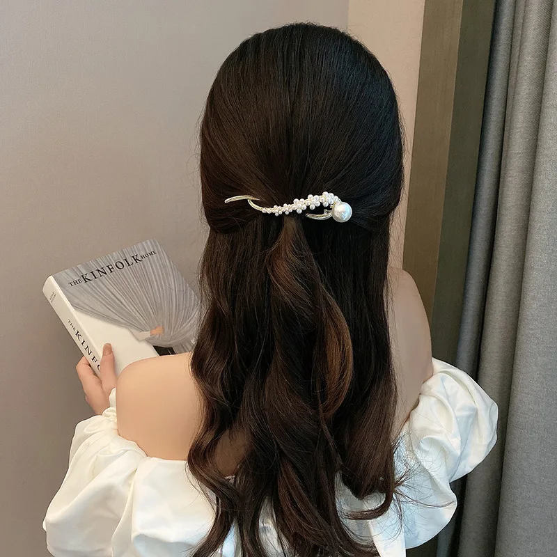 Fashion Sweet Pearl Hair Clip Women Girls Elegant Minimalist Style Hairpin Barrette Hair Pins Ponytail Hair Accessories Heawear