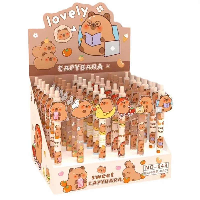 Imagem -03 - Capivara-creative Press Gel Pen Canetas Assinatura Tinta Preta Papelaria Bonito Material Escolar Brinde Promocional 0.5 mm 48 Pcs por Lote