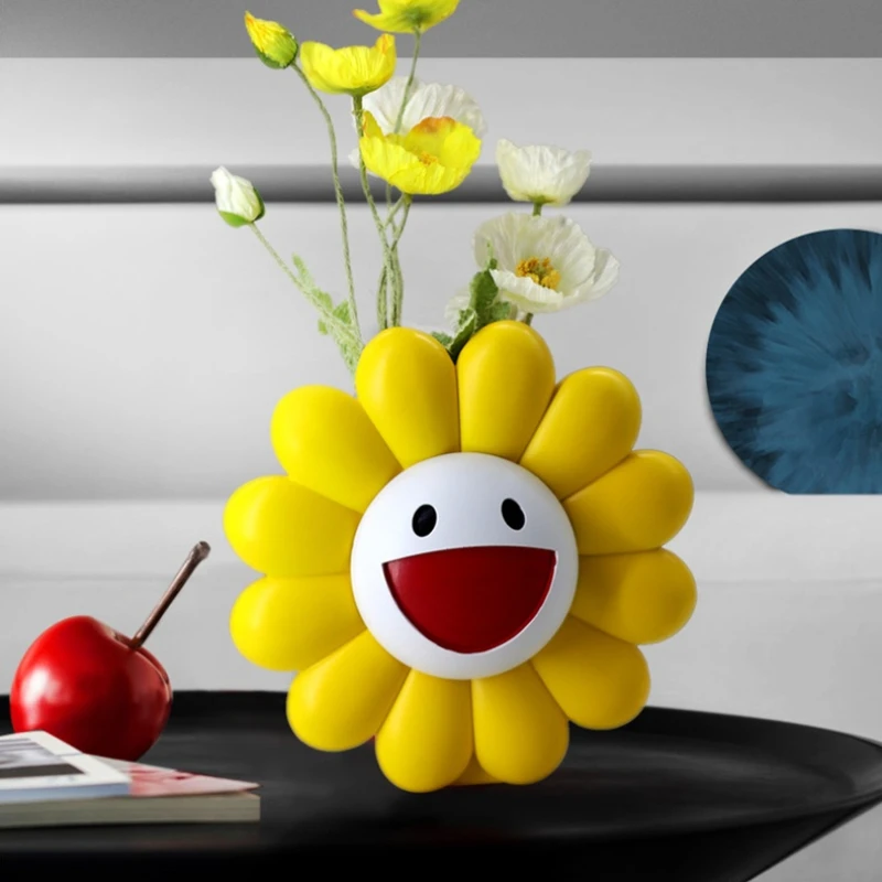 Cartoon Cute Flower Vases Living Room Desktop Decor Sunflower Moulding Crafts Resin Ornaments Decoration Bedroom Pots Planters