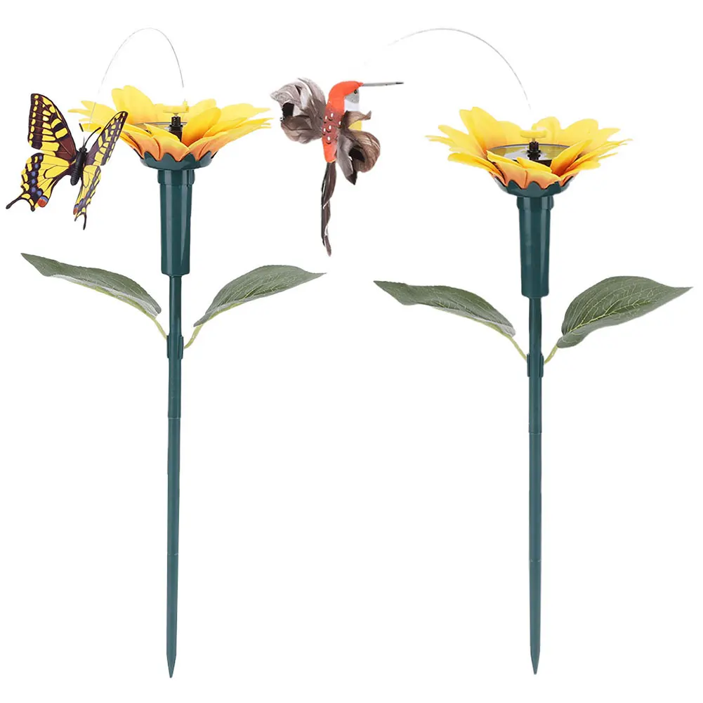 Solar Sunflower Animal Stake Decor Obrotowy motyl / koliber Decor 40cm Tańczący motyl Decor Wodoodporny do dekoracji ogrodu