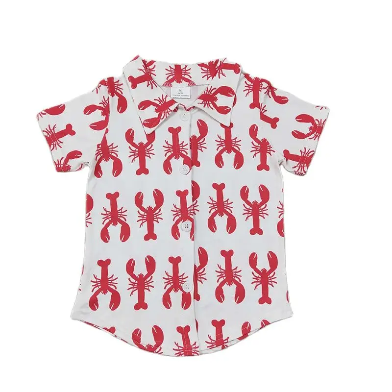 Wholesale Baby Boy Summer Crawfish Top Shirt Beachwear Kid Short Sleeves Button Up Lapel Children Infant Cardigan Clothes