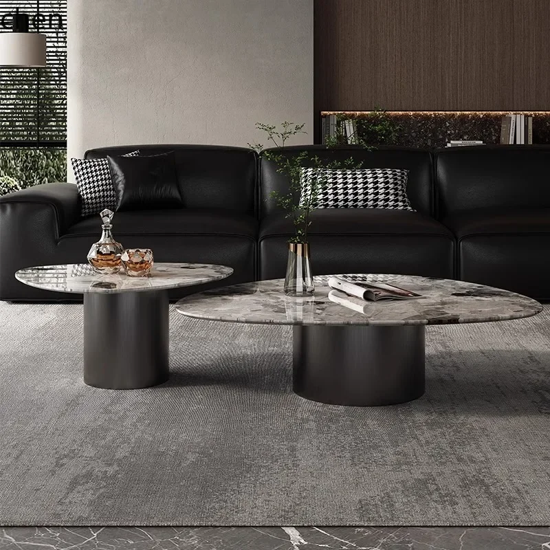 HXL Natural Marble Coffee Table Minimalist Coffee Table Stainless Steel Triangle Shape