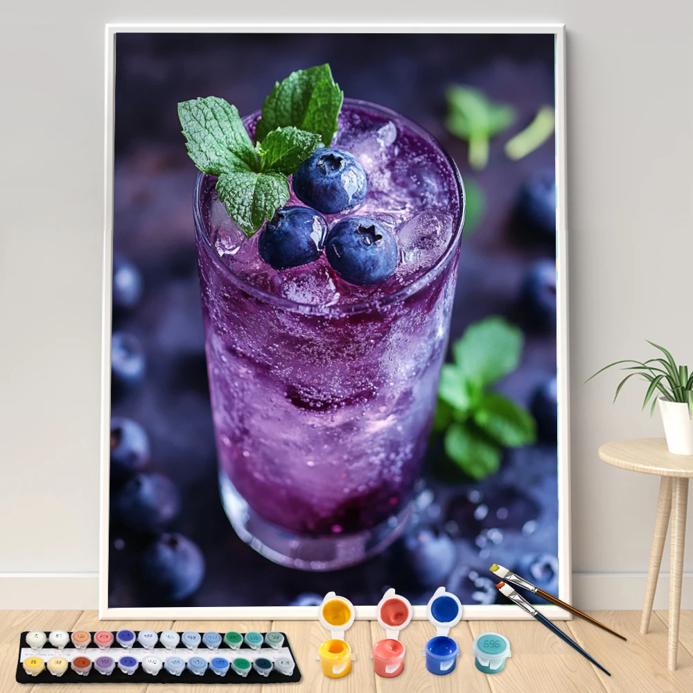 Malen nach Zahlen, 40 x 50 cm, Kits, Beeren-Eisgetränk, Bild nach Zahlen für Heimdekoration, handgemaltes DIY-Geschenk