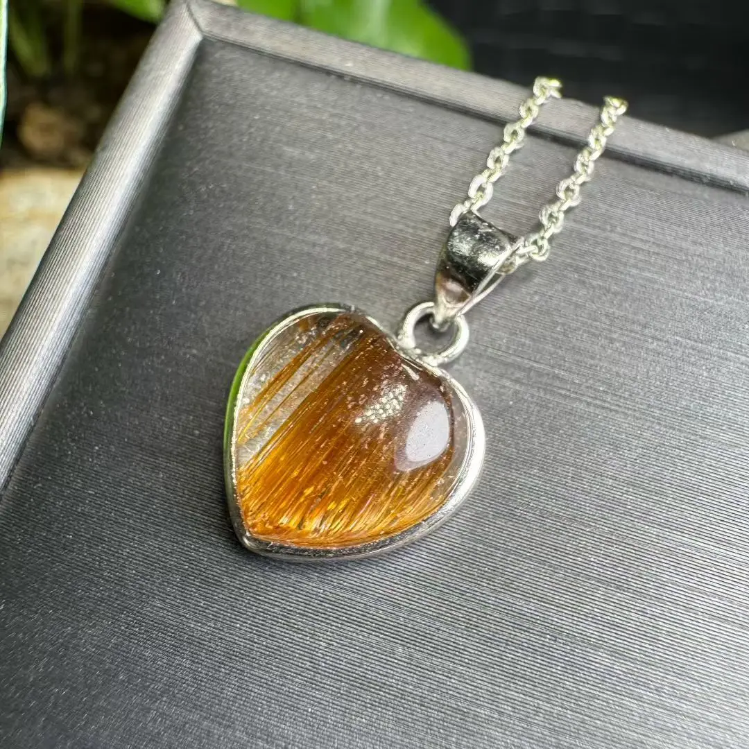 

1Pc Fengbaowu Natural Copper Rutilated Quartz Pendant Heart 925 Sterling Silver Reiki Healing Stone Jewelry Gift Women