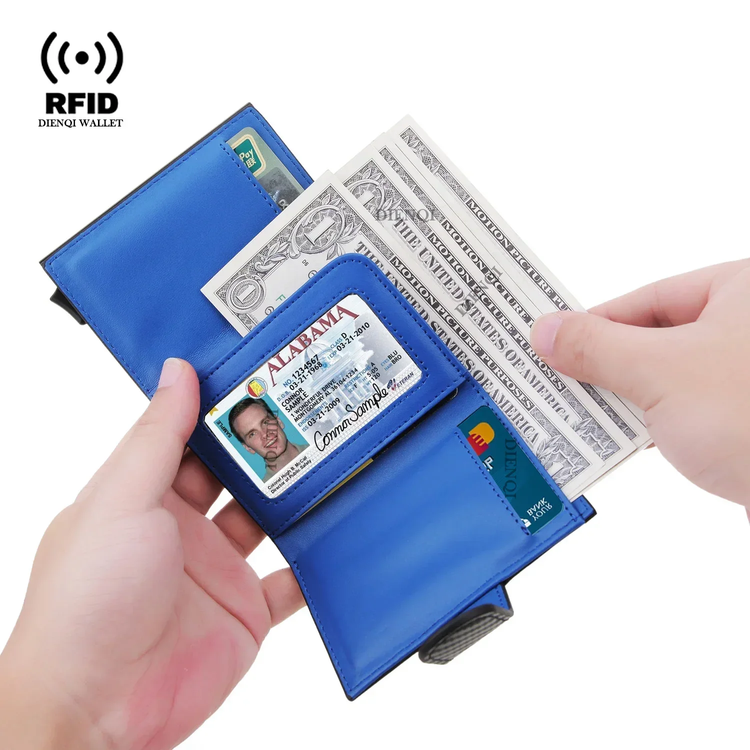 Carbon Fiber Rfid Blocking Credit Card Holder Automatic Pop Up Wallet for Men Wallets with Coin Pocket Small Wallet Smart Valet