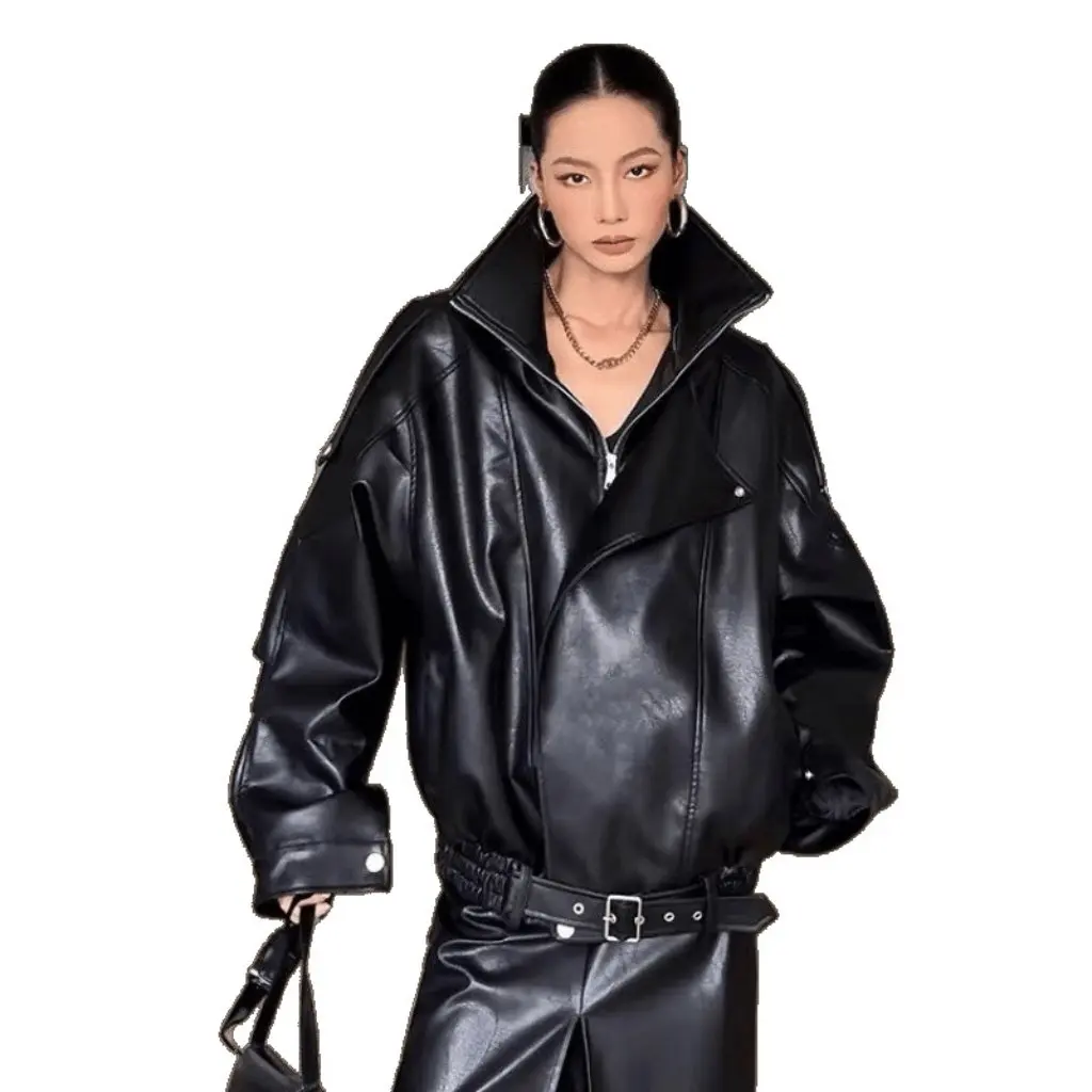 Damenmantel aus braunem Leder im Used-Look, amerikanischer Retro-Stil, High Sense Street Accent, Herbstmode-Oberbekleidung