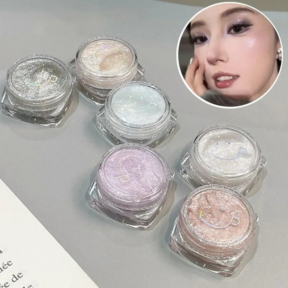 Srebrno-biały rozświetlacz w słoiczku, cień do powiek z brokatem, wodoodporny żelowy cień do powiek, długotrwały, błyszczący makijaż jedwabnika.