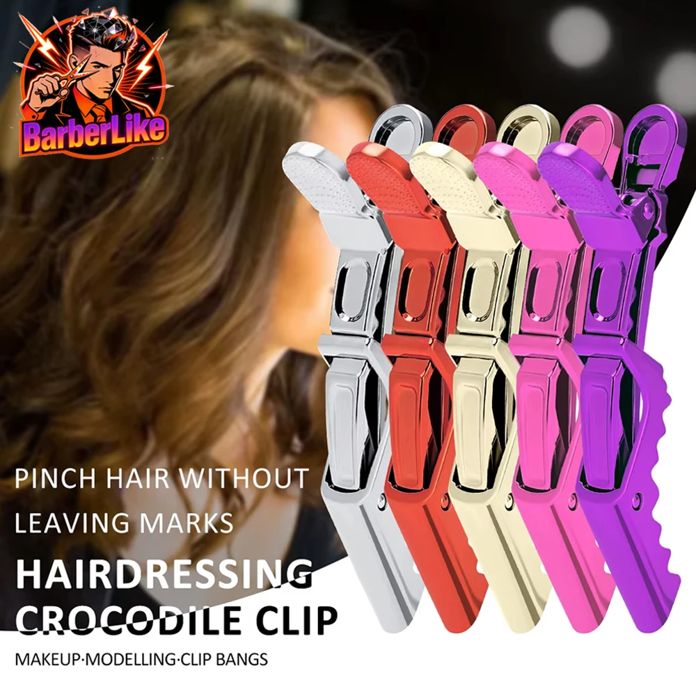 6Pcs Golden Plastic Hair Clips for Barber & Styling - Durable Alligator Clamps for Hairdressing, Sectioning & Salon Tools