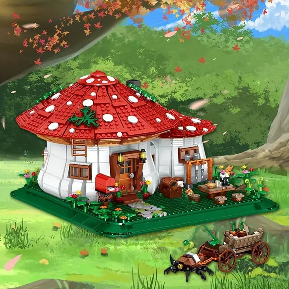 

Knew Built Fairy-Tale World Mushroom House Мини-строительные блоки, игрушки, успокаивающие подарки для детей, идеальный подарок для творческих игр