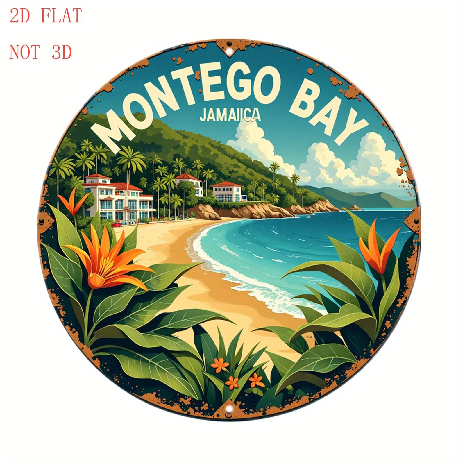 1pc 8-Inch Jamaica-Themed Montego Bay Beach Tropical Wall Art - Caribbean Sea & Jamaican Coast Metal Sign with Turquoise Waters,
