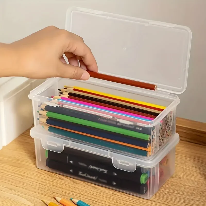 

1Pc Transparent Pencil Case Box Large-capacity Stackable Storage Box Office School Pencil Case Supplies Pencil Storage