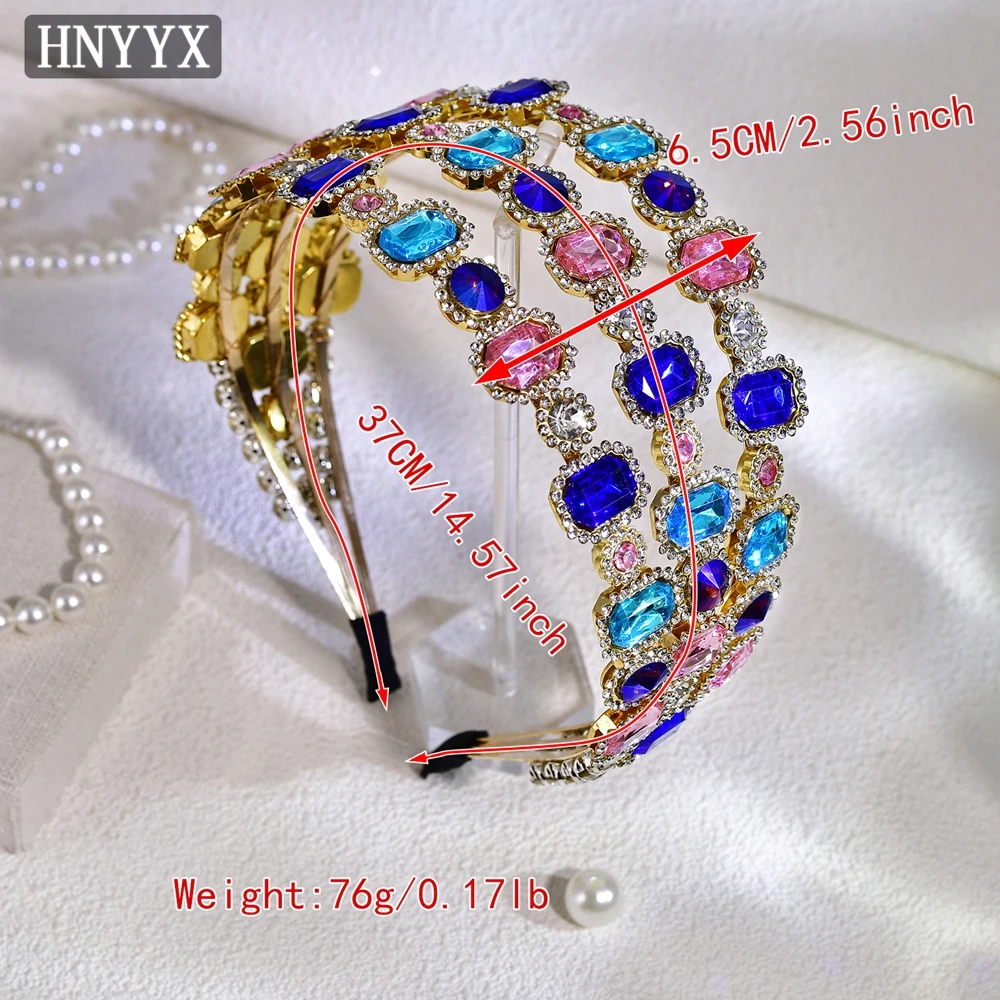 HNYYX Colorful Rhinestone Hair Accessories Luxury Bridal Headband Women's Party Hairband Wedding Crystal Bridesmaid Jewelry A240