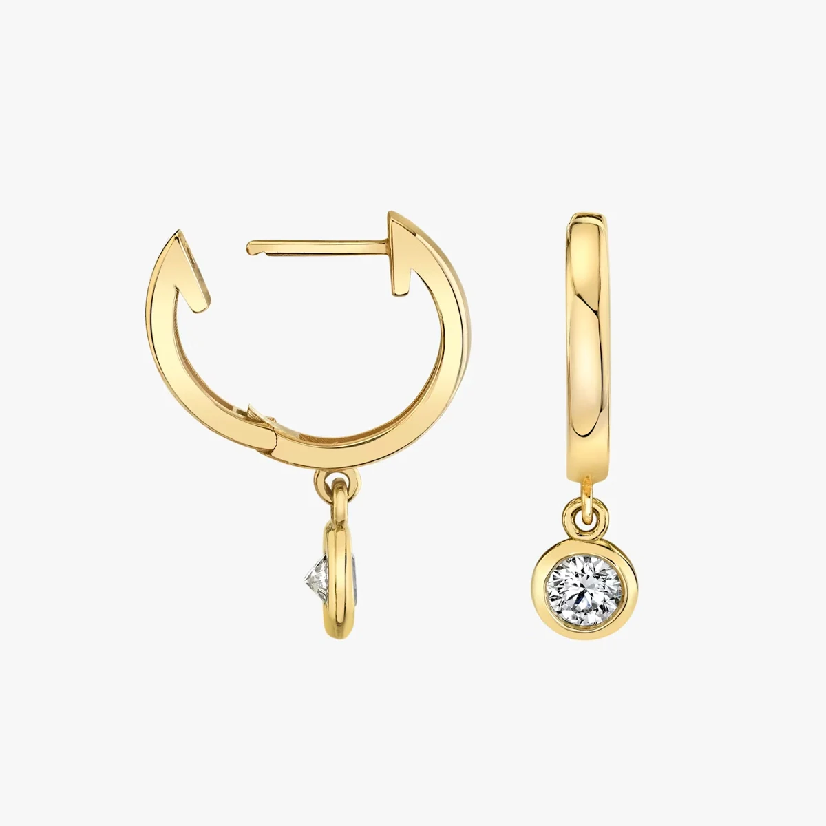 Lab Grown Diamond Hoop Earrings Huggie Drop Earrings, 9K 14K 18K Solid Gold, Bezel Set Diamond Earrings Luxury Fine Jewelry - view 2