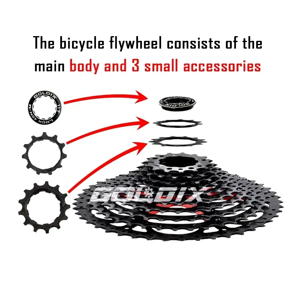 GOLDIX MTB Black Cassete 8/9/10/11/12 Speed 40/42/46/50/52T Bicycle Sprocket for Shimano HG 8/9/10/11/12v Bicycle Freewheel