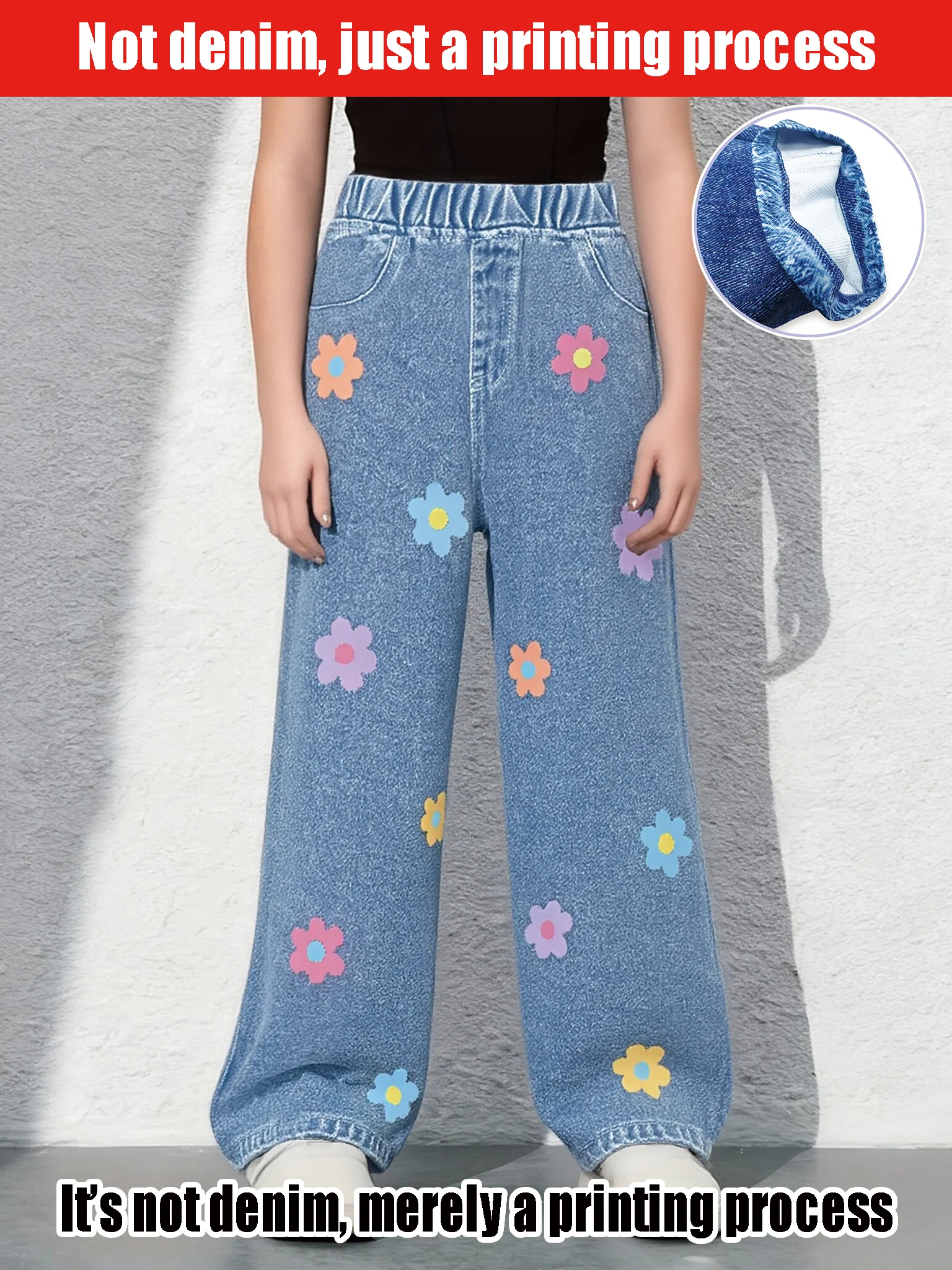 

2025 Hot Sale Girl Y2K Style - Casual Daily Versatile Imitation Denim Trousers - Printed Loose Wide Leg High Waist Pants