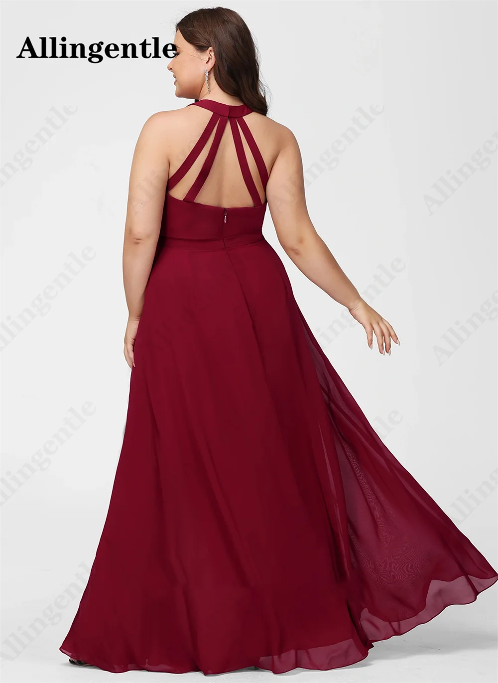 Allingentle-vestido de dama de honor con cuello en V para mujer, traje de gasa sin mangas con Espalda descubierta, vestidos de fiesta para invitados de boda, corte en A, abertura lateral, 2024