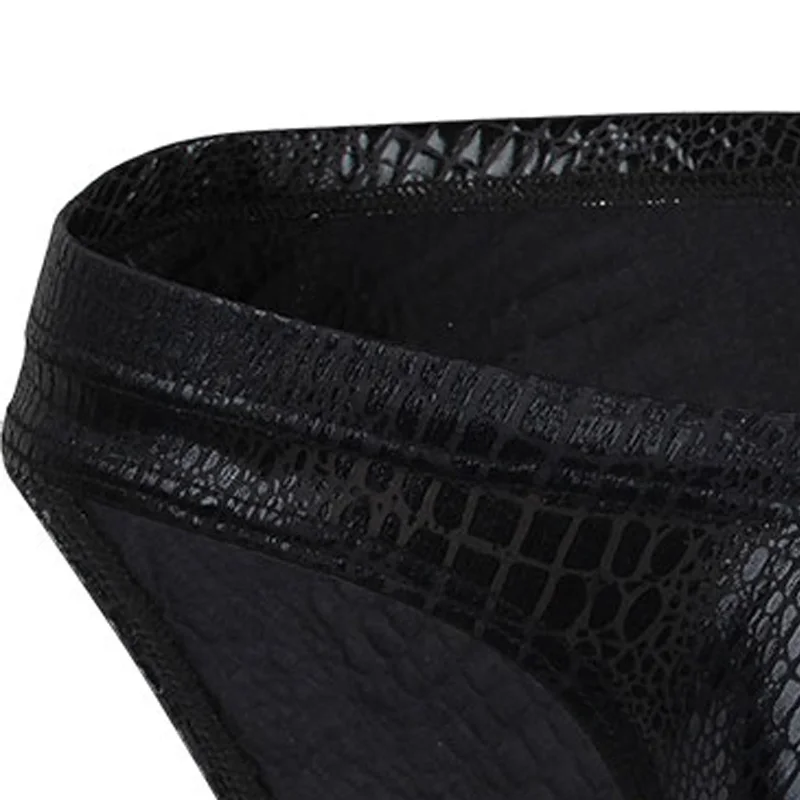 Herren-Unterwäsche, Kunstleder-Slips, sexy Schlangenhaut-Kostüm, mit verstärktem Bereich für die Vorderseite, „Wet-Look“-Unterhose, ultradünne Slips, Herren-Slips. – Detail 3