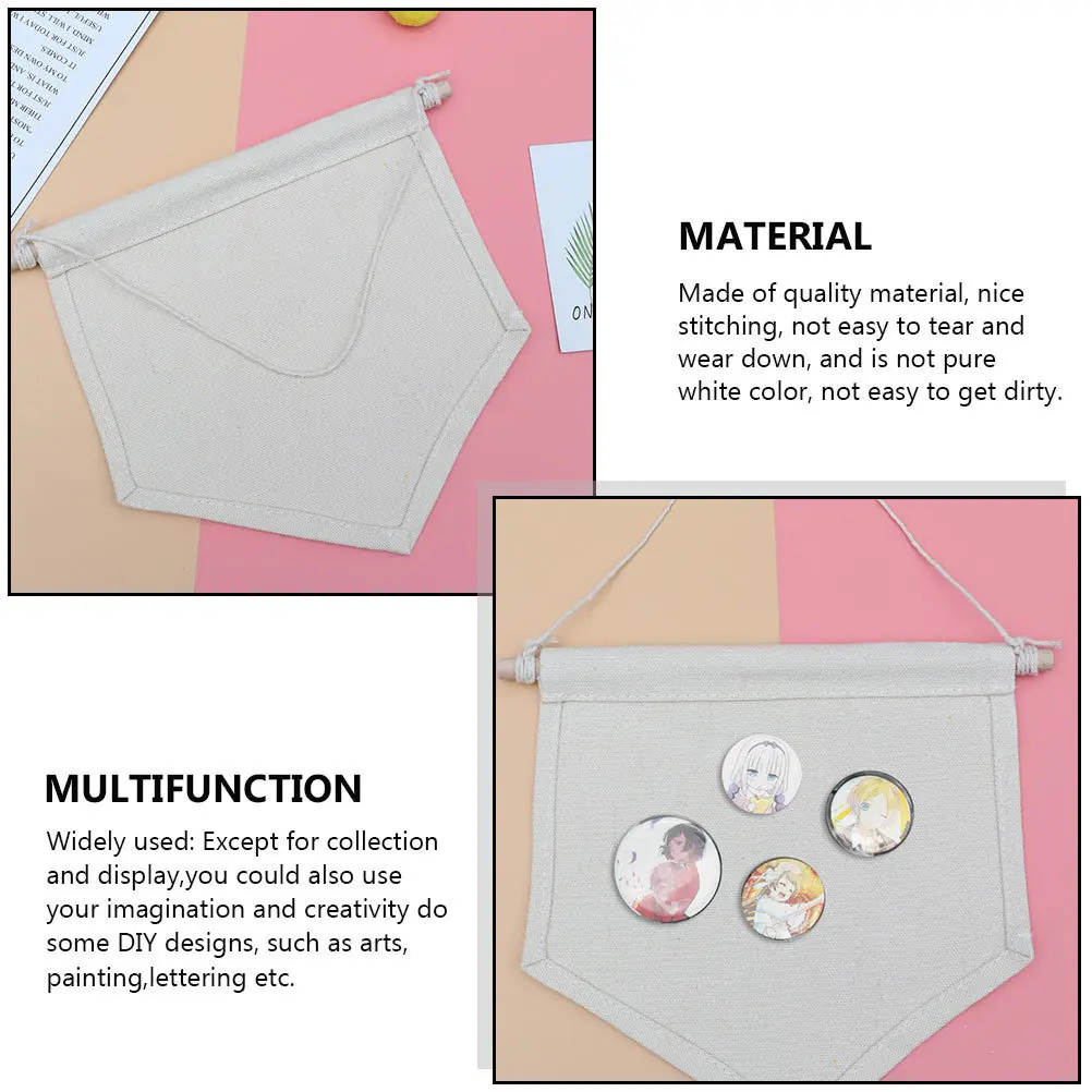 

2Pcs Pin Display Canvas Plain Blank Cotton Pennant Banner Hanging Badge Collection Display DIY Wall Decoration