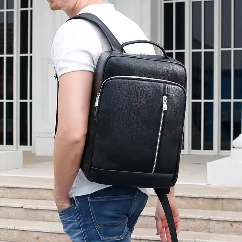 2026 New Brand Natural Cowskin Genuine Leather Men's Backpack Fashion Large Capacity Shoolbag Boy Laptop Backpack Computer Bags