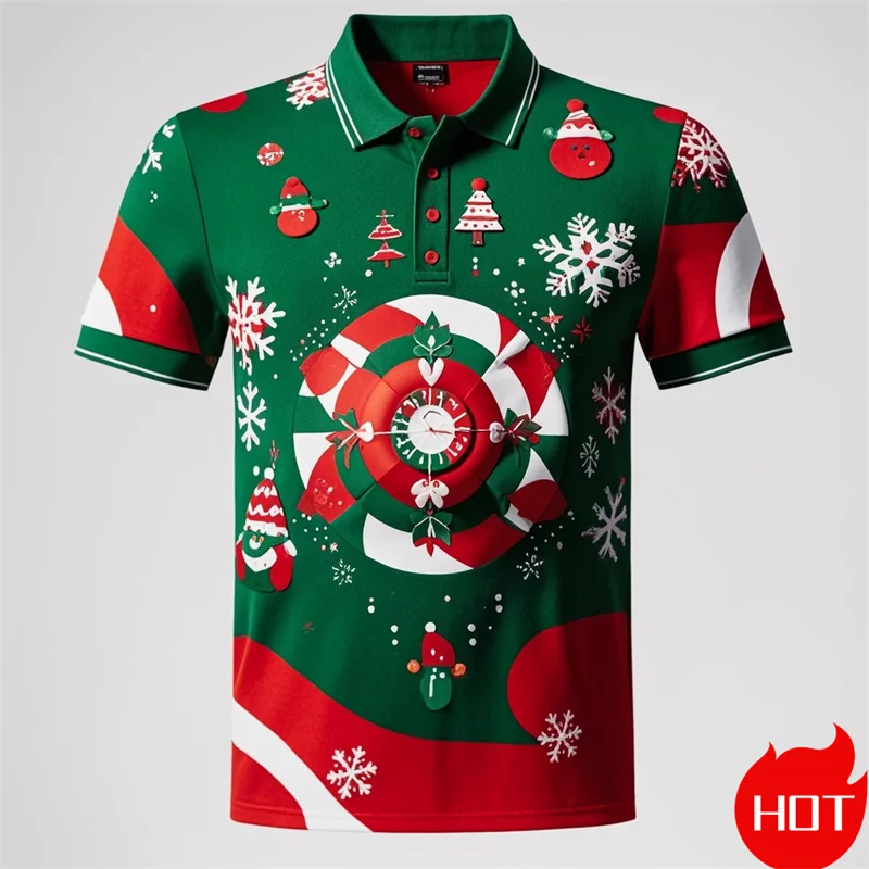 Funny 3D Printing Cute Santa Claus Xmas Polo Shirt For Men Happy Christmas Graphic Merry Christmas Graphic  Shirts Blouses Polos