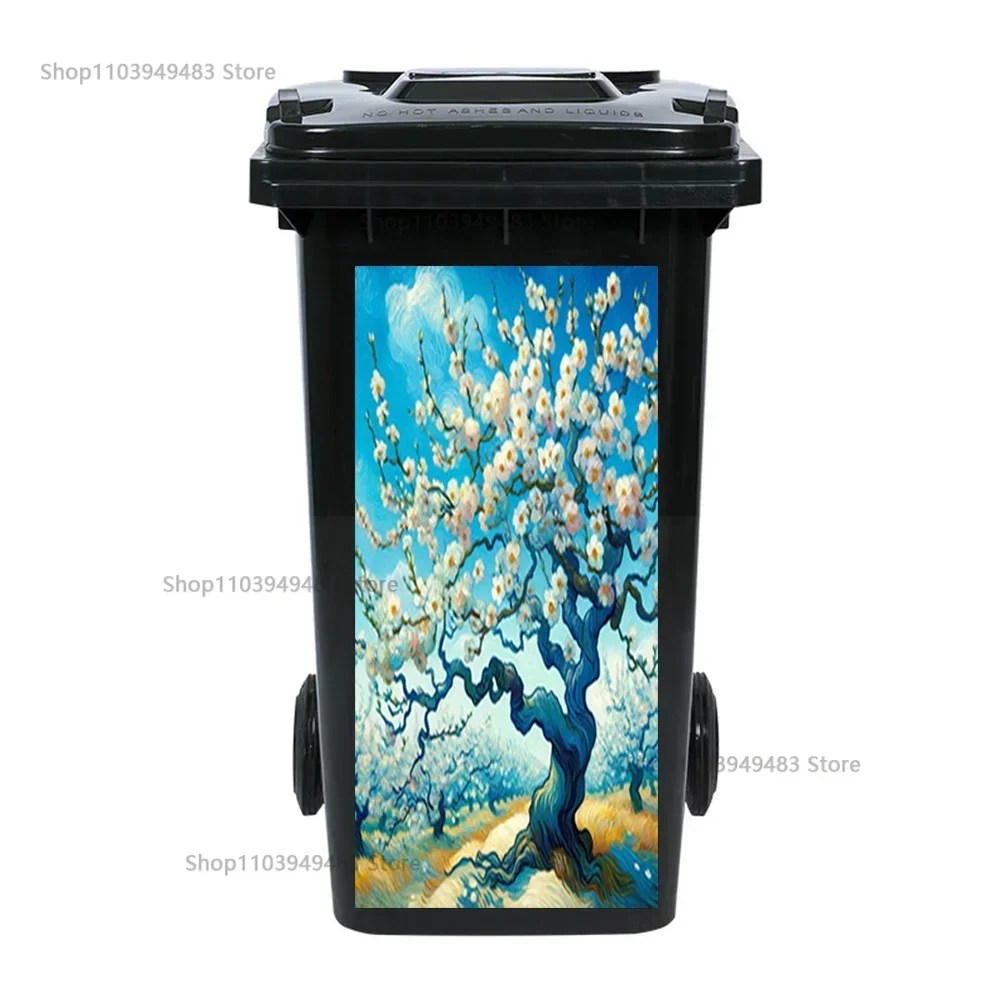 Oil Painting Landscape Trash Can Outdoor Home Decoration Wheelie Bin Sticker PVC Waterproof Crafts Garbage Bin Ornamental Decals