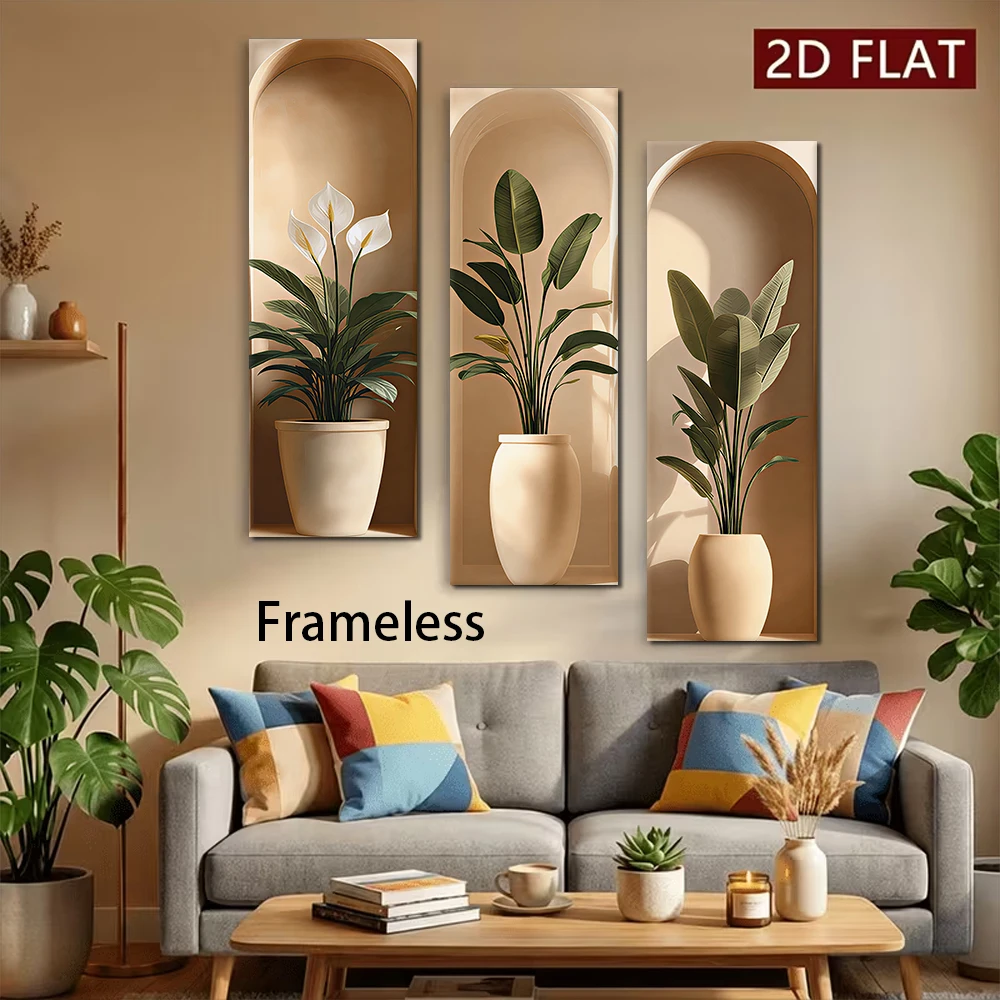 1 set of triple wall stickers, green plants, flowers, living room entrance decoration stickers, self-adhesive waterproof simple