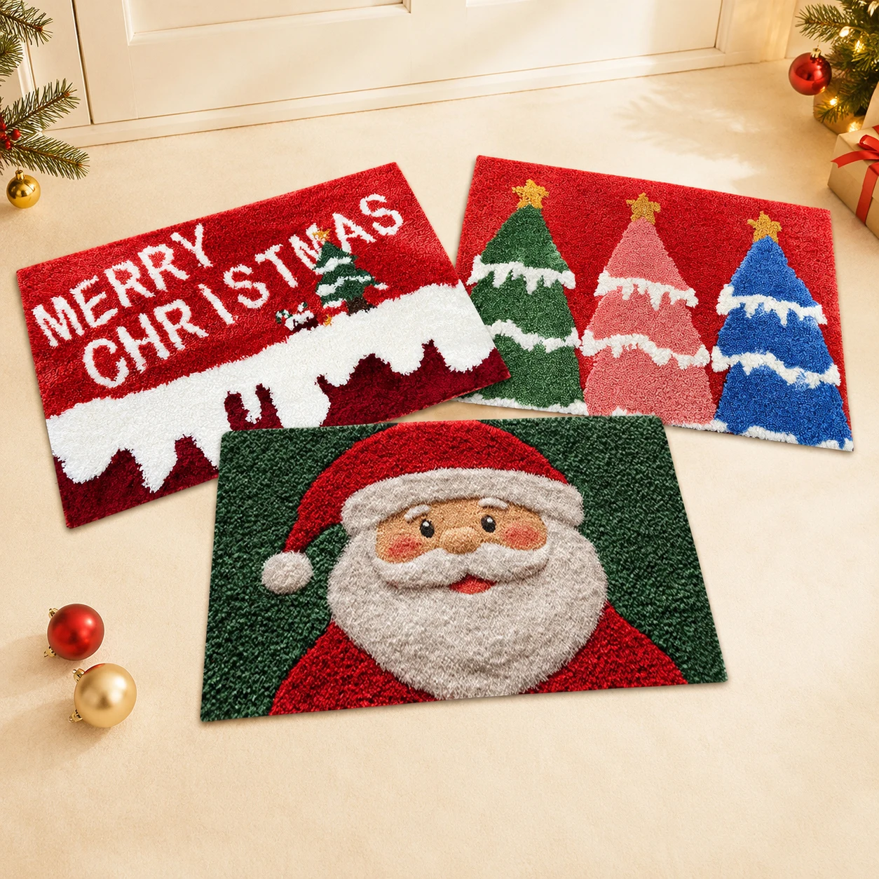 Colorful Tree Christmas Entrance Mat Faux 3D Printed Non Slip Rug Indoor New Year 2026 Holiday Decor Funny Washable Floor Carpet
