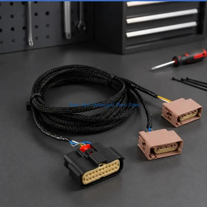 P9FD 84314382 Three End Turn Wire Fog Light Turn Wiring Harness with Black and Two Brown Ends, Braided Outer Sleeve, and Fitted
