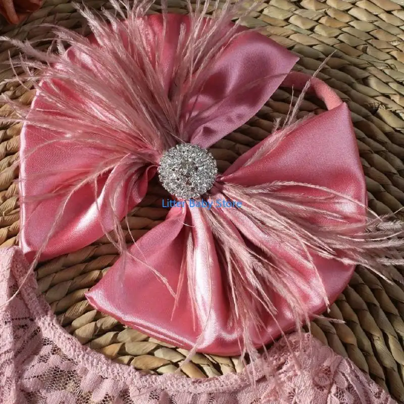 مجموعة رومبير دانتيل N80C رومبير دانتيل رقيق مع عصابة رأس للتصوير الفوتوغرافي لحديثي الولادة تتضمن عصابة رأس للأطفال من عمر 0 6