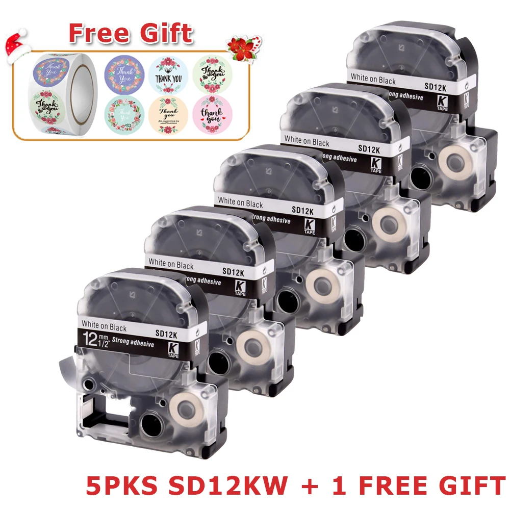 (Mit weihnachts aufkleber) 5pks 12mm weiß auf schwarz sd12kw/LC-4BWV9 lcbwv kompatibel für lw300 lw400 lw600