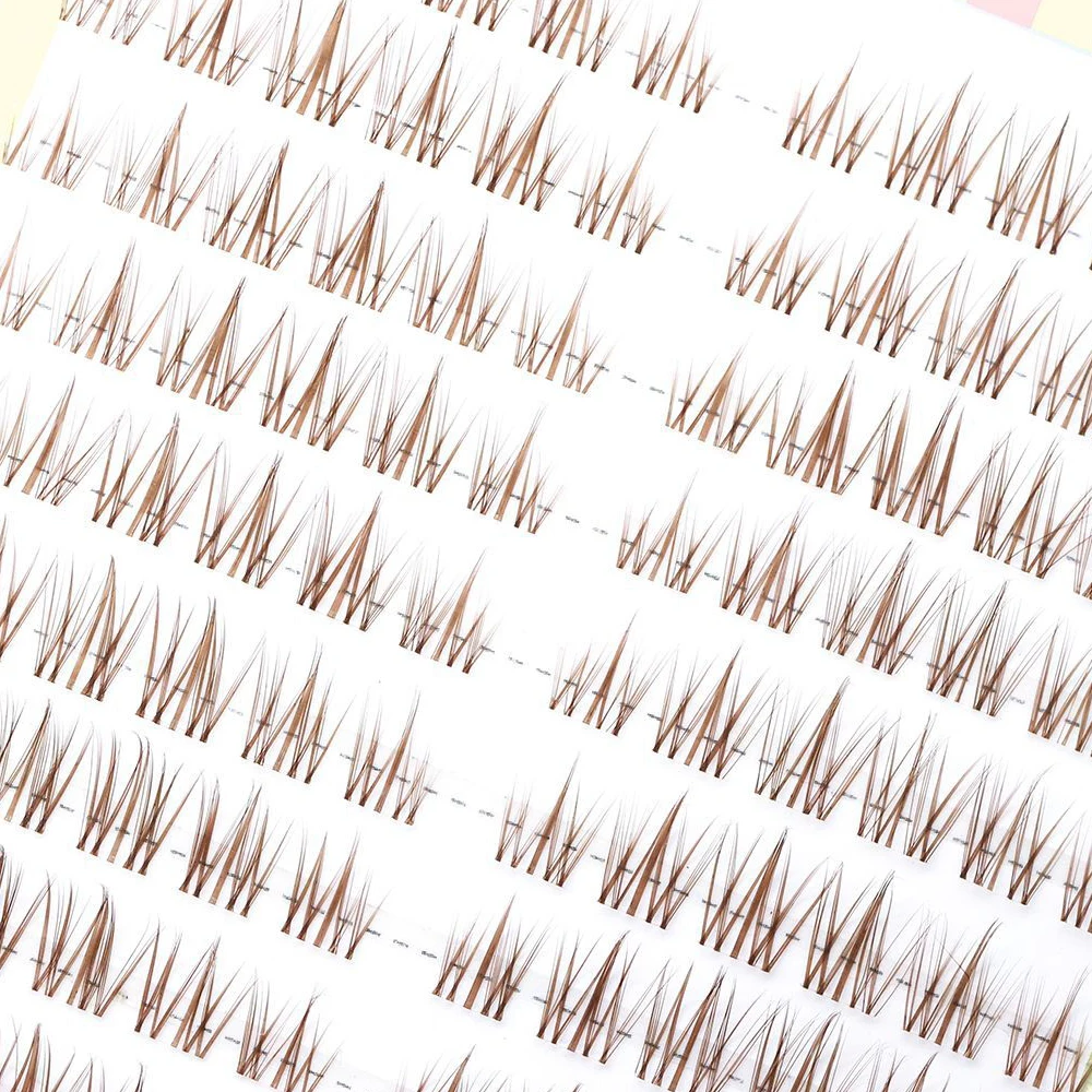 Coffee Color Individual Lashes Clusters Natural False Eyelashes Soft Transparent Stem Fake Lashes Invisible Band Korean Makeup