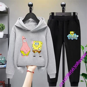 Bob Esponja infantil com estampa de suéter e calças com estampa infantil, roupas esportivas de meninos e meninas, primavera e outono 10 principais vendas bob esponja pants - №6