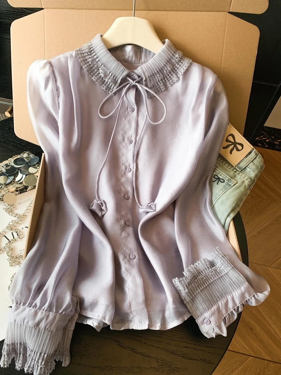 

Trendy Long Sleeve Chiffon Shirt Women's Spring Fashion 2026 New Style Lady's Shirt Button up Top Korean Style Loose Fit