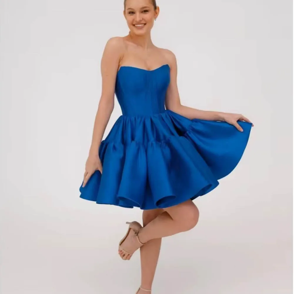 Customized Corset Satin Wedding Dress For Woman Bride Strapless Short Prom Dresses for Teens A Line Formal Bridal Gown