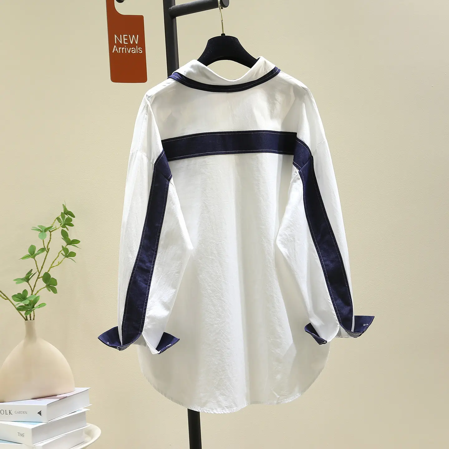 

Женские джинсовые рубашки SuperAen в стиле пэчворк, белые, весна-осень 2026, новинка, корейский стиль, свободные повседневные рубашки для офиса