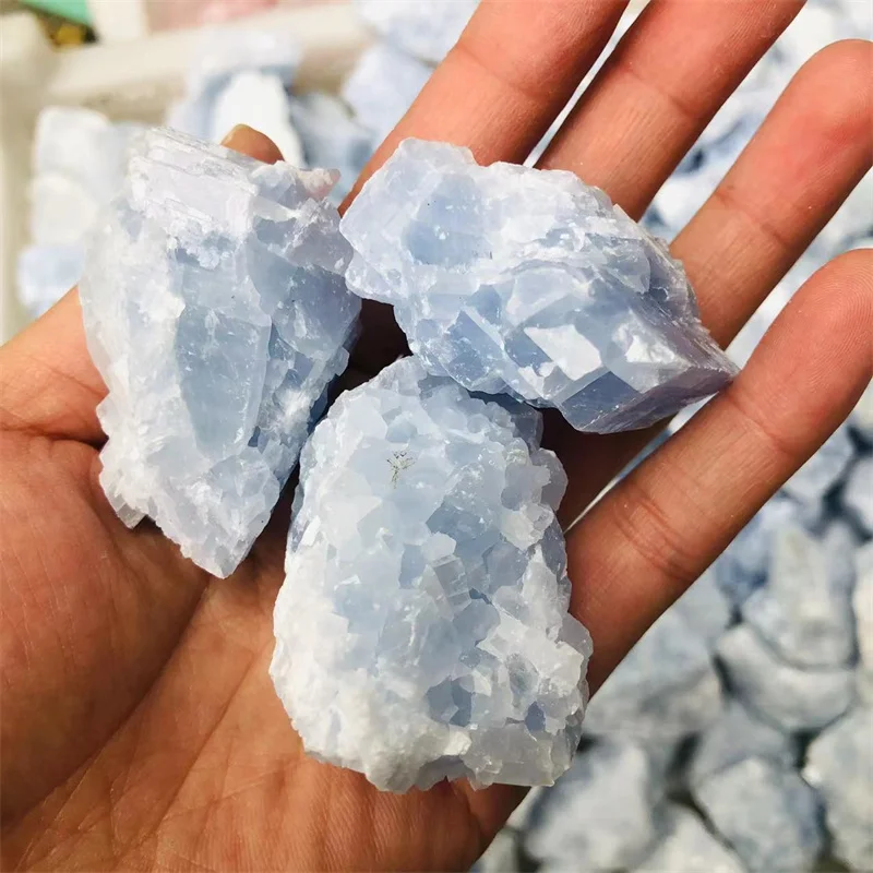 Blue Celestite Rough Stone Quartz Crystal Natural Gemstone Healing Reiki Home Decoration Raw Rock Gem Gift