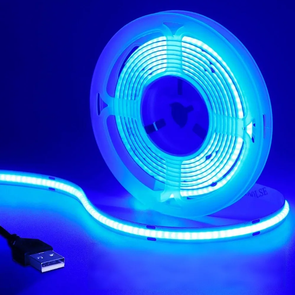 Dc 5v led cob luz de tira usb iluminação linear de alta densidade 320led fita flexível quente natural branco vermelho azul verde atmosfera