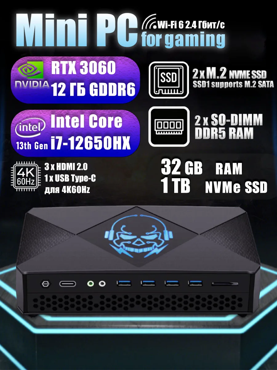 Eglobal Gamer Mini PC Intel i9 13900H i7 12650HX NVIDIA RTX 3060 12G GDDR6 DDR5 Windows 11 Pro Mini Gamer Desktop-Computer WiFi 6